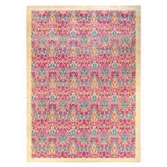 Tapis Arts & Crafts violet à motifs floraux noués à la main, unique en son genre, 2,69 m x 3,68 m