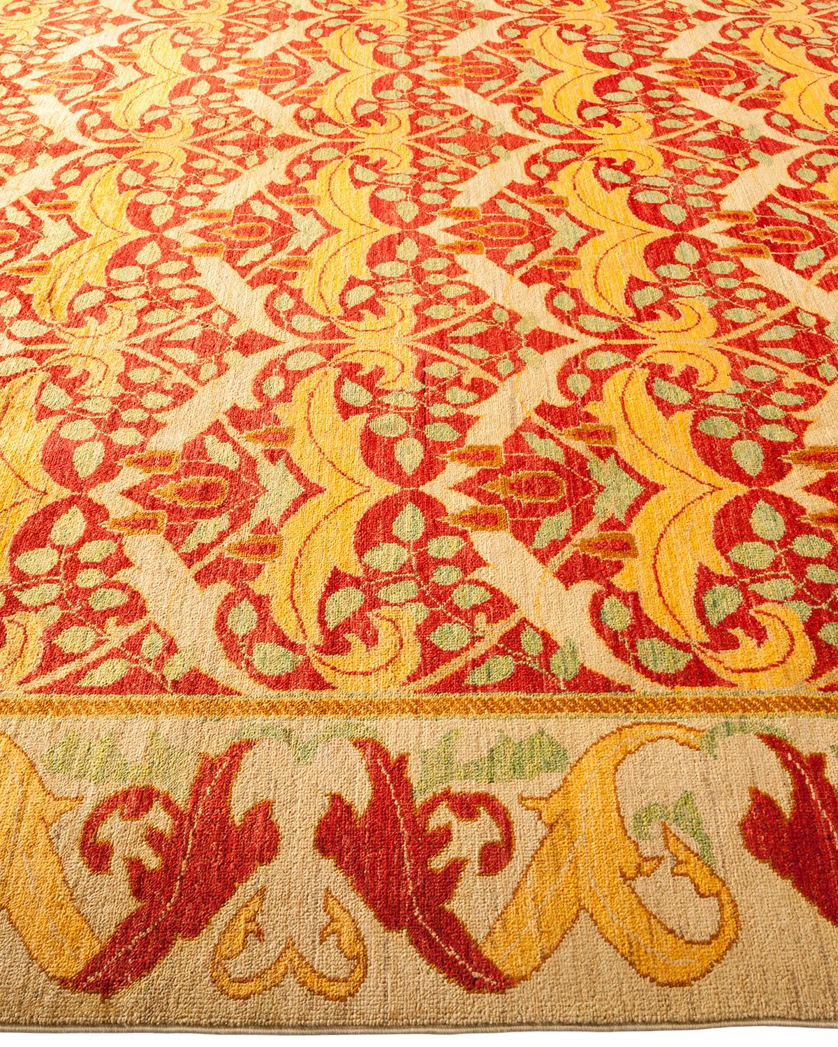 One-of-a-kind Hand Knotted Floral Arts & Crafts Red Area Rug In New Condition For Sale In Norwalk, CT