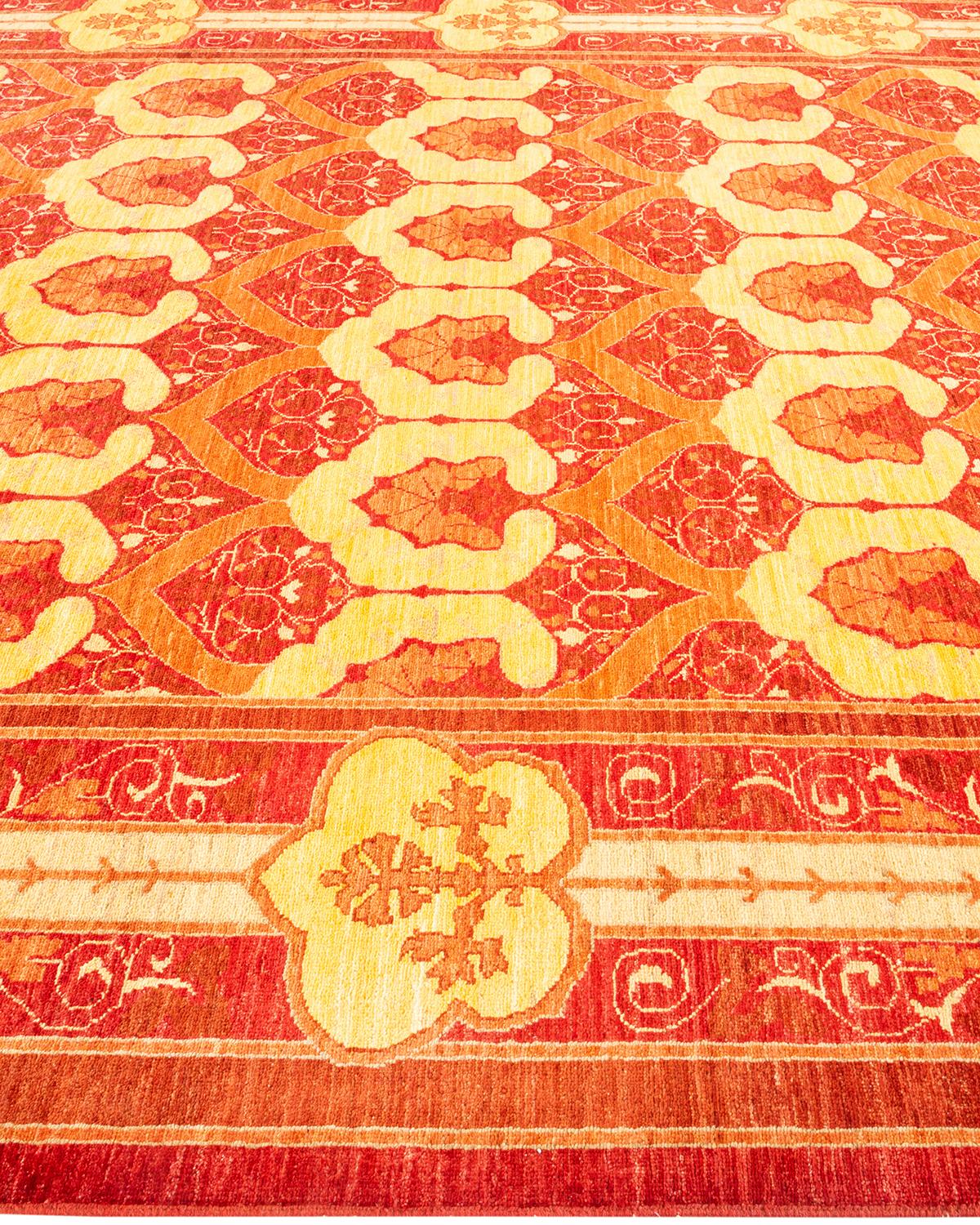 One-of-a-kind Hand Knotted Floral Arts & Crafts Red Area Rug In New Condition For Sale In Norwalk, CT