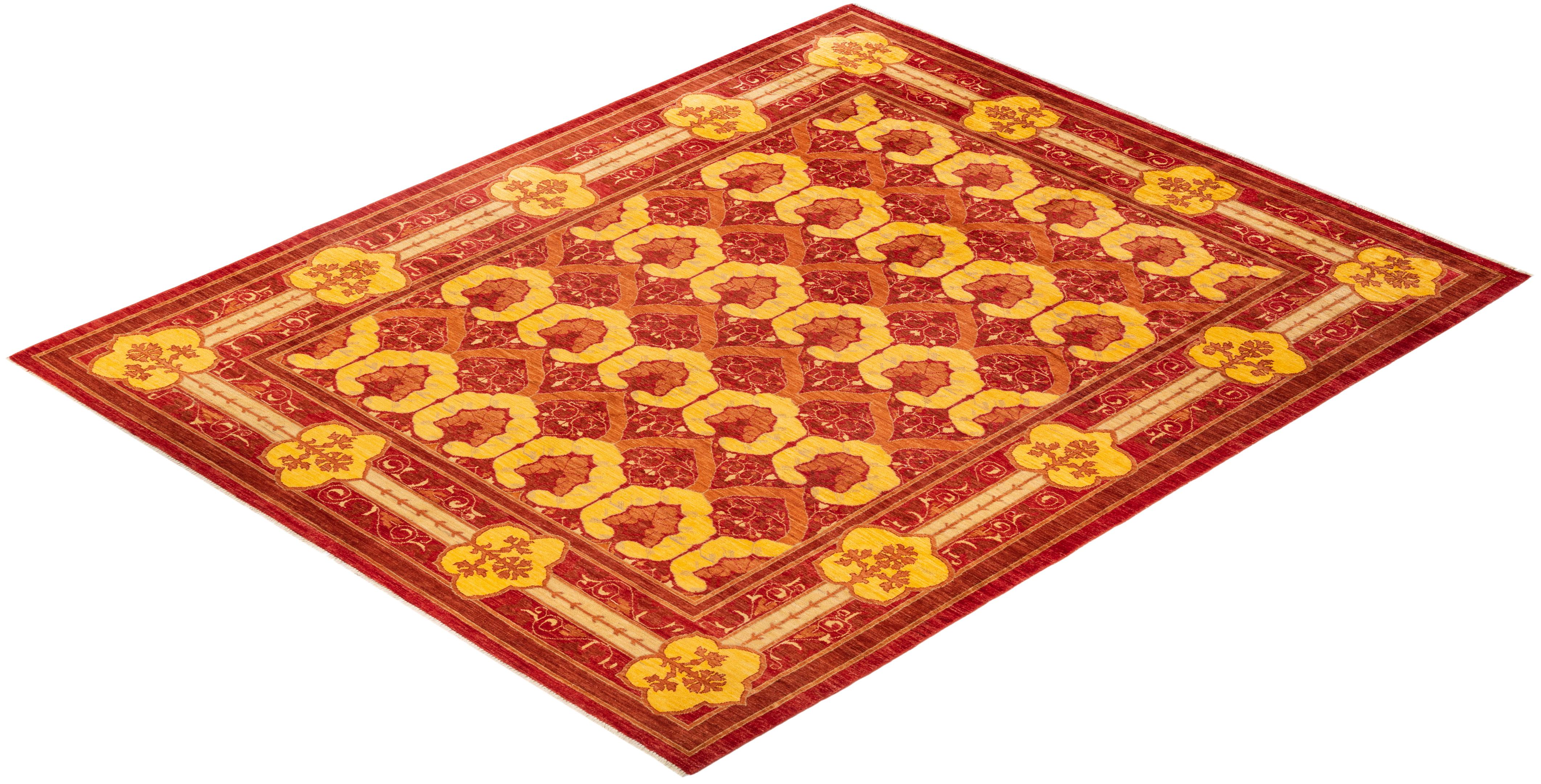 One-of-a-kind Hand Knotted Floral Arts & Crafts Red Area Rug For Sale 2