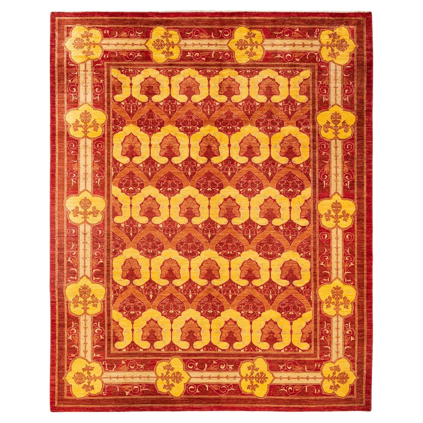 One-of-a-kind Hand Knotted Floral Arts & Crafts Red Area Rug For Sale