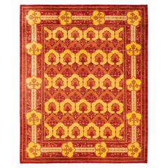 Handgeknüpfter roter Arts & Crafts-Teppich mit Blumenmuster, Unikat