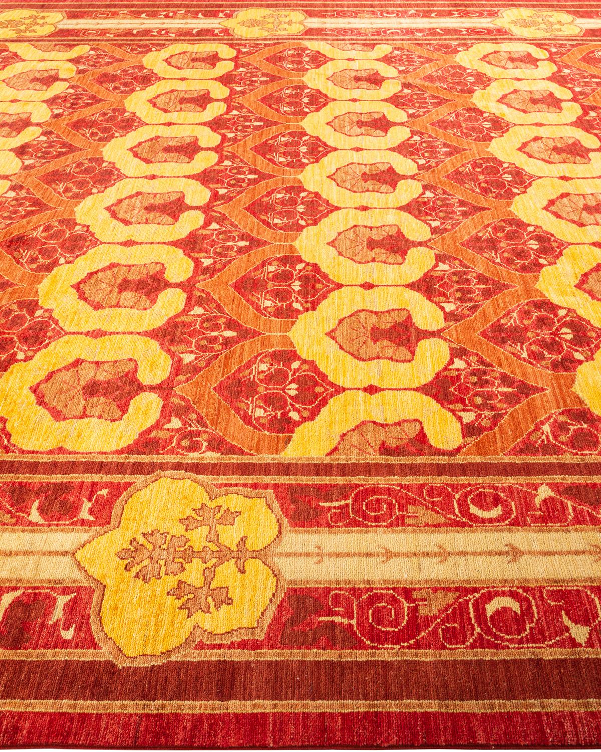 Tapis rouge Arts & Crafts noué à la main à motifs floraux, unique en son genre, 2,69 m x 3,78 m Neuf - En vente à Norwalk, CT