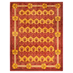 Handgeknüpfter roter Arts & Crafts-Teppich mit Blumenmuster, 2,13 m x 2,13 m, Unikat, Unikat