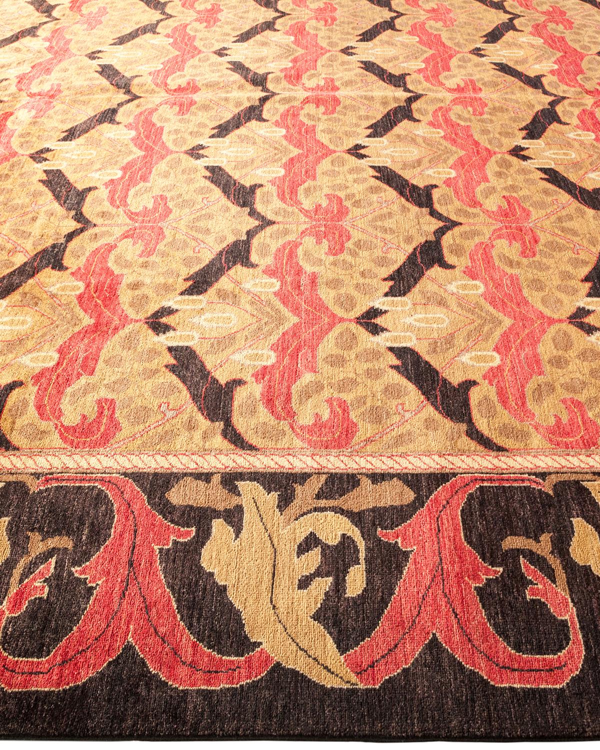 Tapis Arts & Crafts jaune unique en son genre à fleurs nouées à la main Neuf - En vente à Norwalk, CT