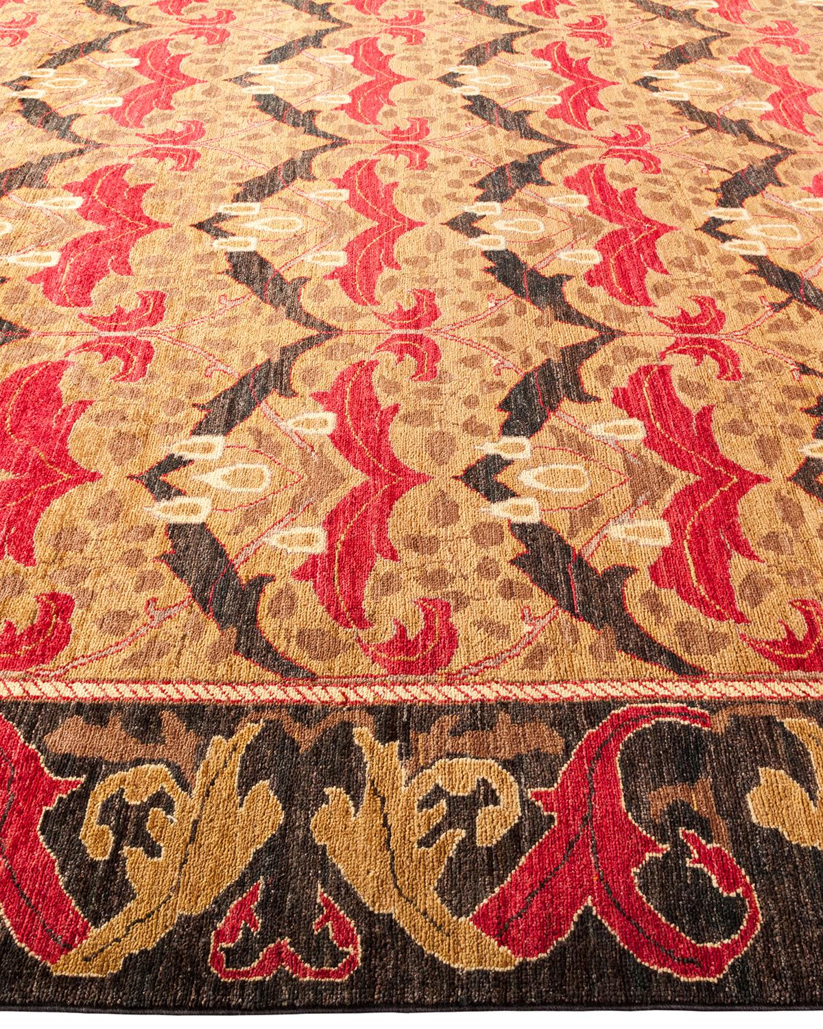 Tapis Arts & Crafts jaune à fleurs noué à la main, unique en son genre Neuf - En vente à Norwalk, CT