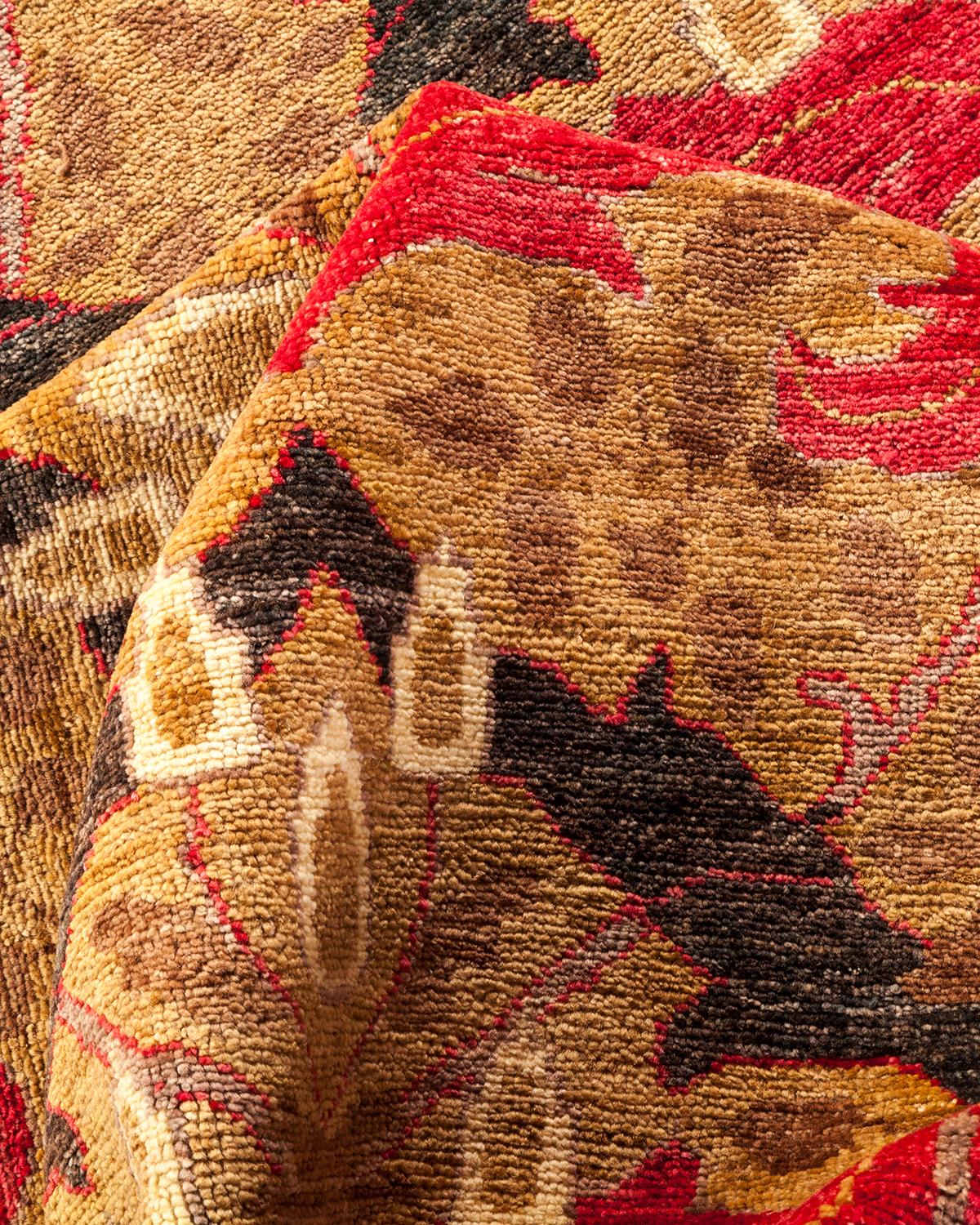 Tapis Arts & Crafts jaune à fleurs noué à la main, unique en son genre en vente 1