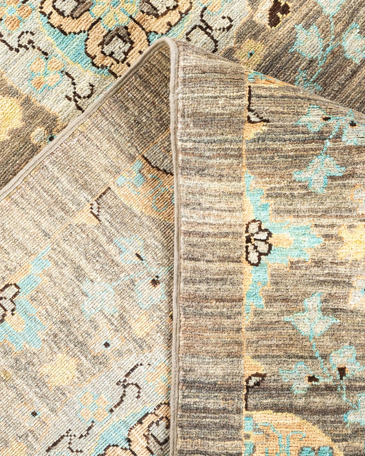 Wool One-of-a-Kind Hand Knotted Floral Eclectic Beige Area Rug