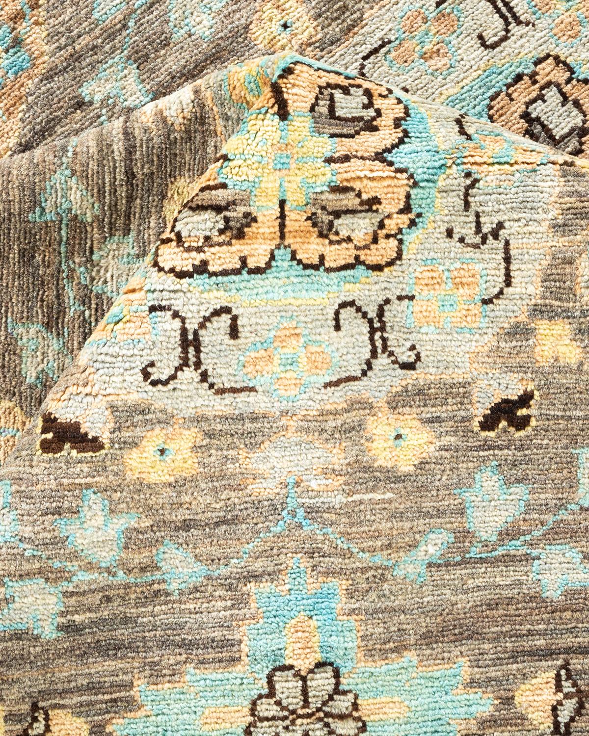One-of-a-Kind Hand Knotted Floral Eclectic Beige Area Rug 1