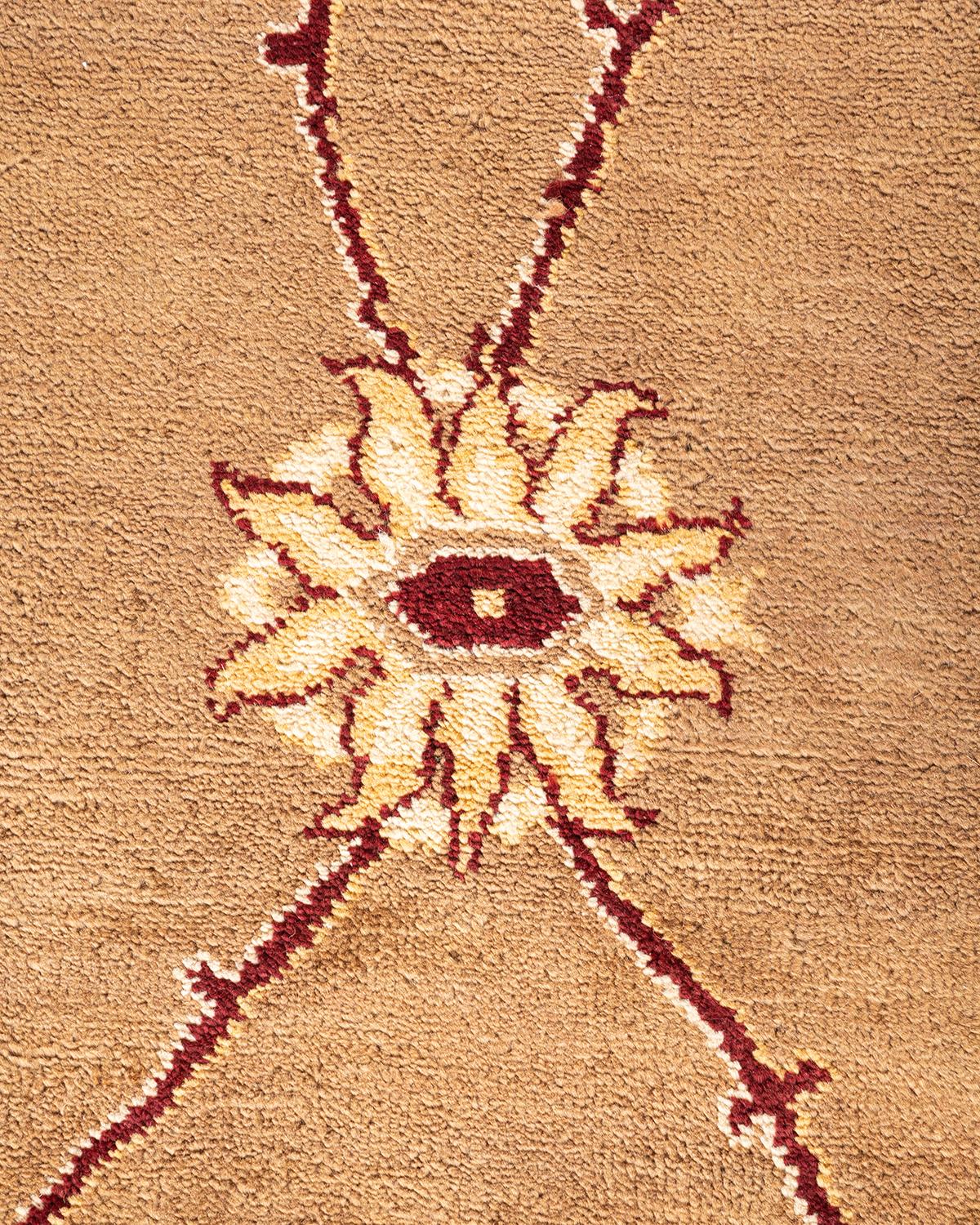 Pakistani One-Of-A-Kind Hand Knotted Floral Eclectic Beige Area Rug For Sale