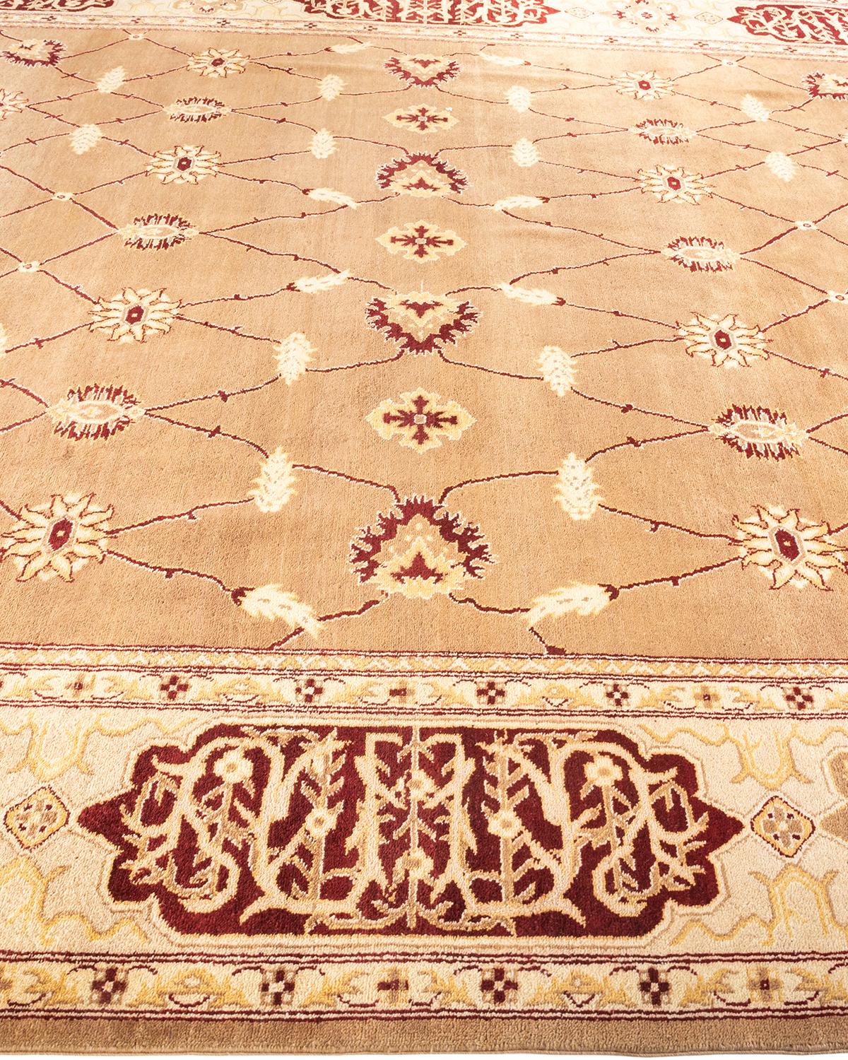 One-Of-A-Kind Hand Knotted Floral Eclectic Beige Area Rug In New Condition For Sale In Norwalk, CT