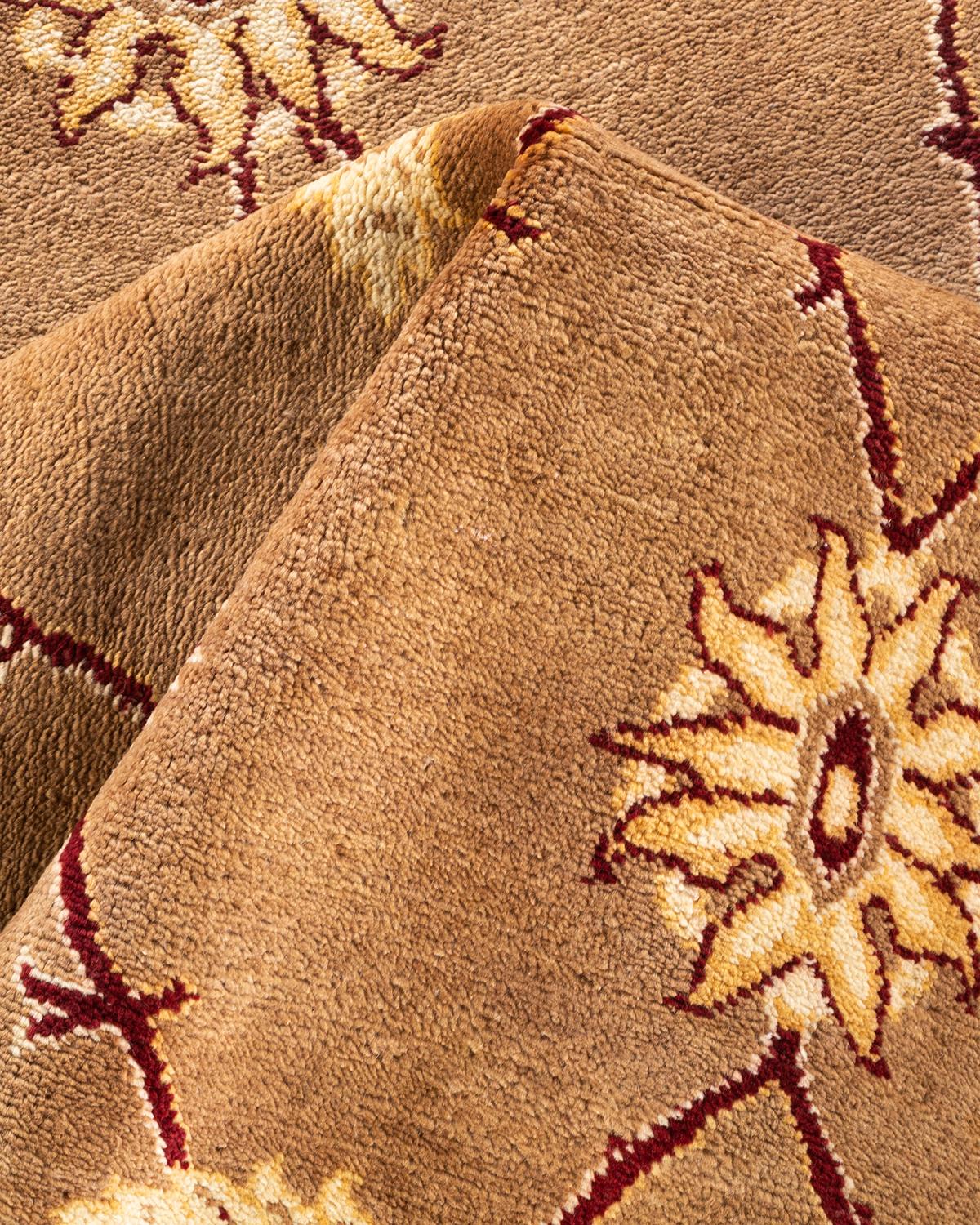 One-Of-A-Kind Hand Knotted Floral Eclectic Beige Area Rug For Sale 1