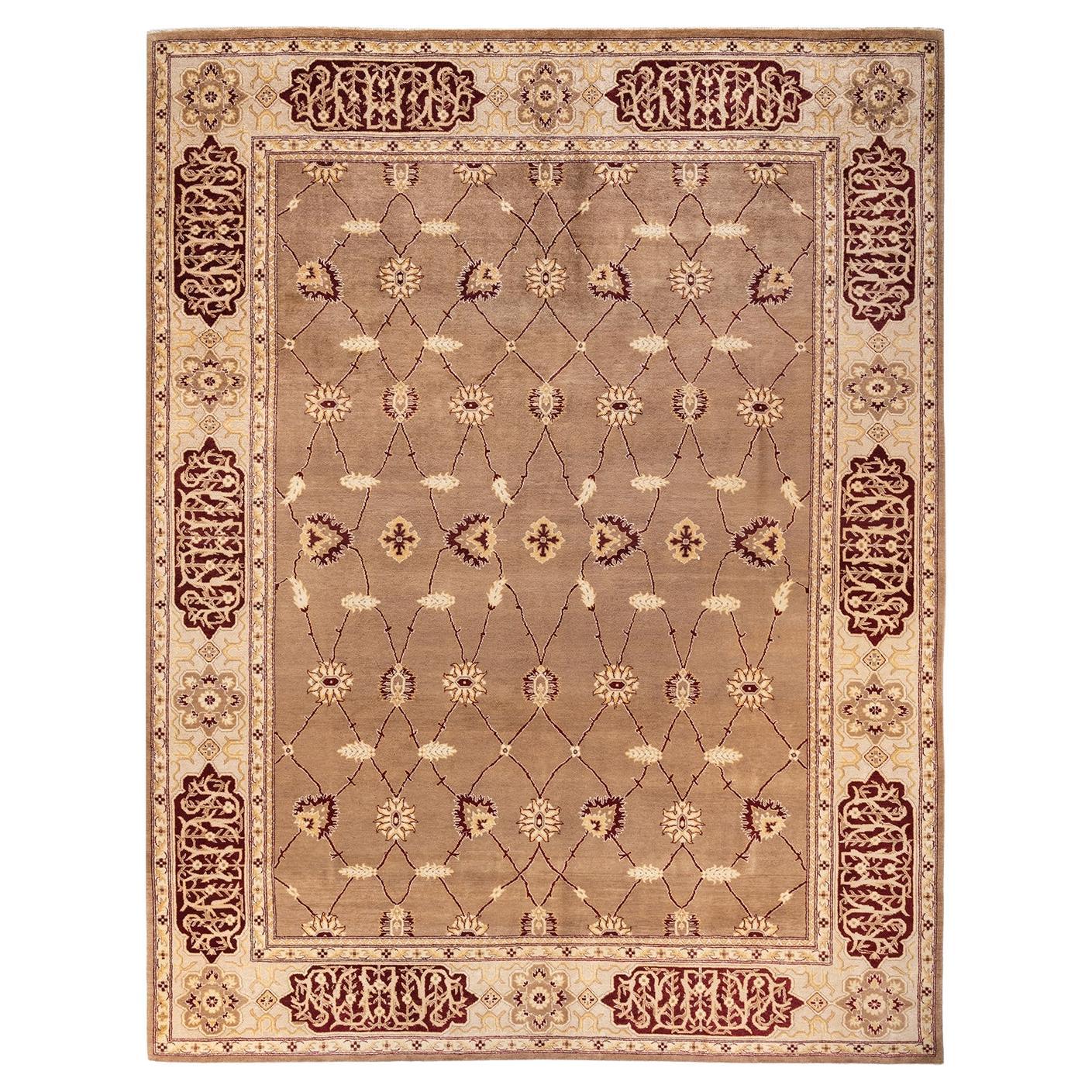 One-Of-A-Kind Hand Knotted Floral Eclectic Beige Area Rug