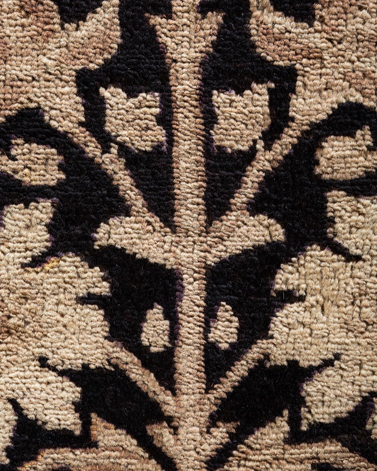 Pakistani One-of-a-kind Hand Knotted Floral Eclectic Black Area Rug For Sale