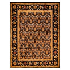 One-Of-A-Kind Hand Knotted Floral Eclectic Black Area Rug