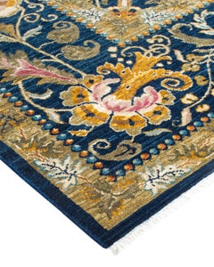 One-Of-A-Kind Hand Knotted Floral Eclectic Blue Area Rug 6' 2" x 9' 1"