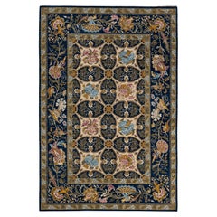 One-Of-A-Kind Hand Knotted Floral Eclectic Blue Area Rug 6' 2" x 9' 1"