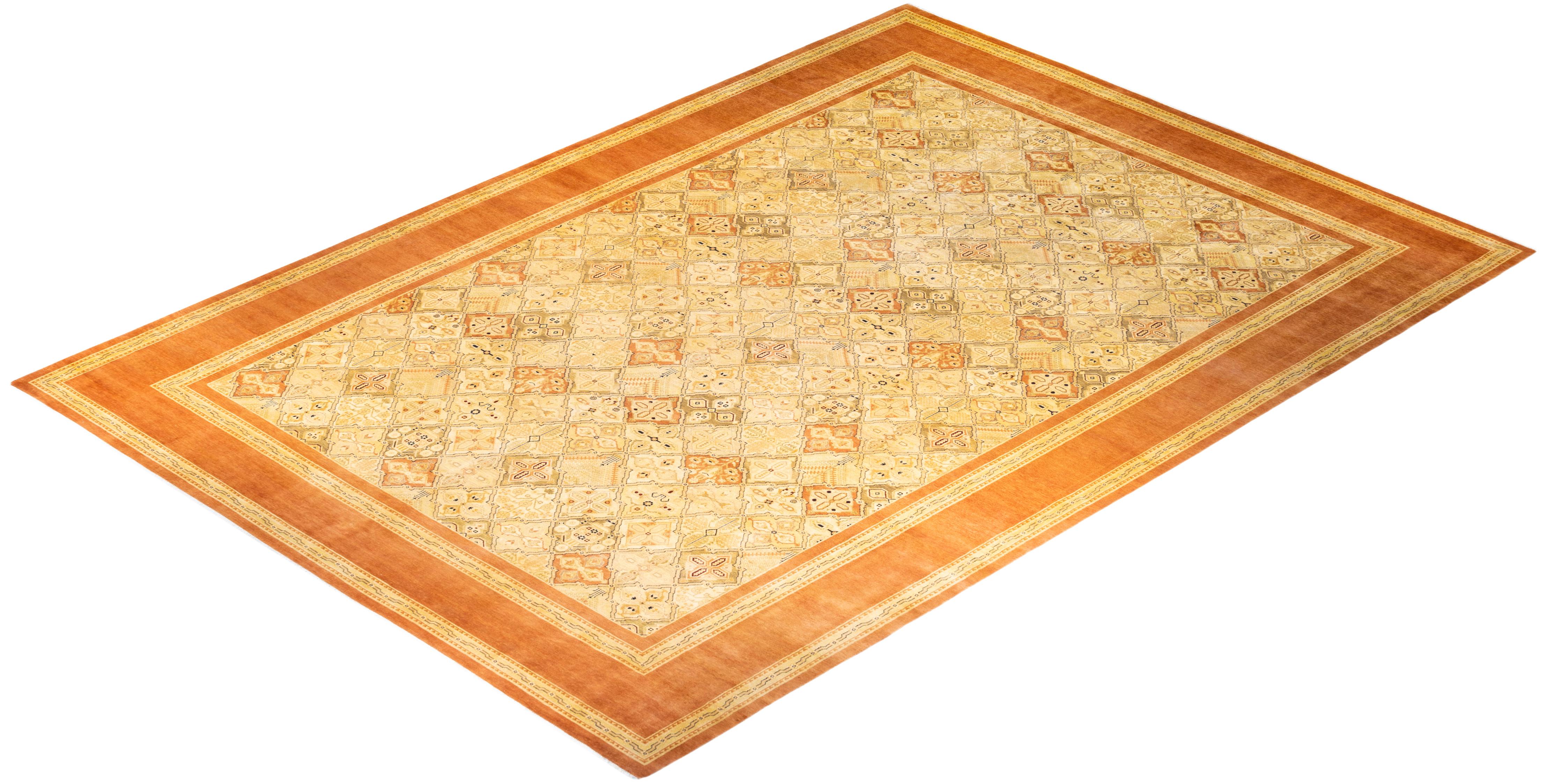 One-of-a-Kind Hand Knotted Floral Eclectic Brown Area Rug For Sale 2