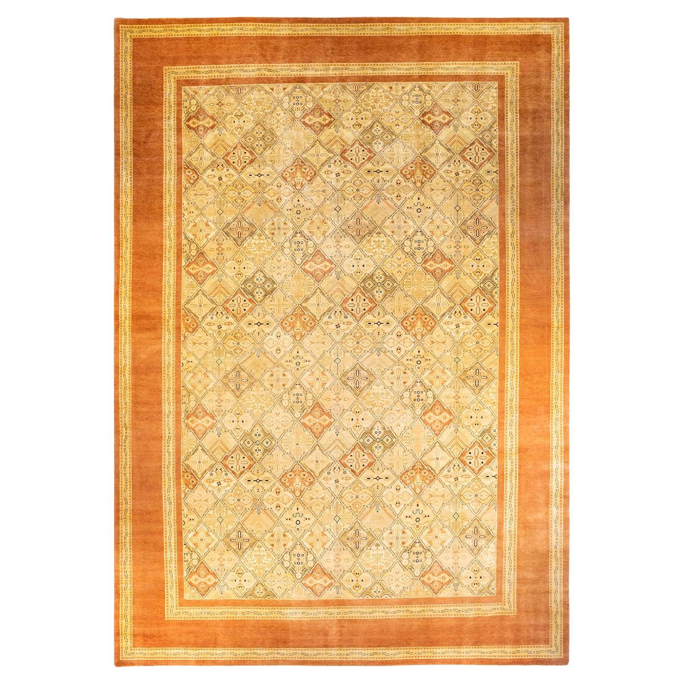 One-of-a-Kind Hand Knotted Floral Eclectic Brown Area Rug For Sale