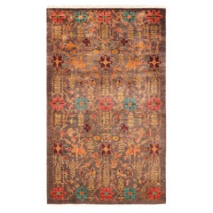One-of-a-kind Hand Knotted Floral Eclectic Brown Area Rug