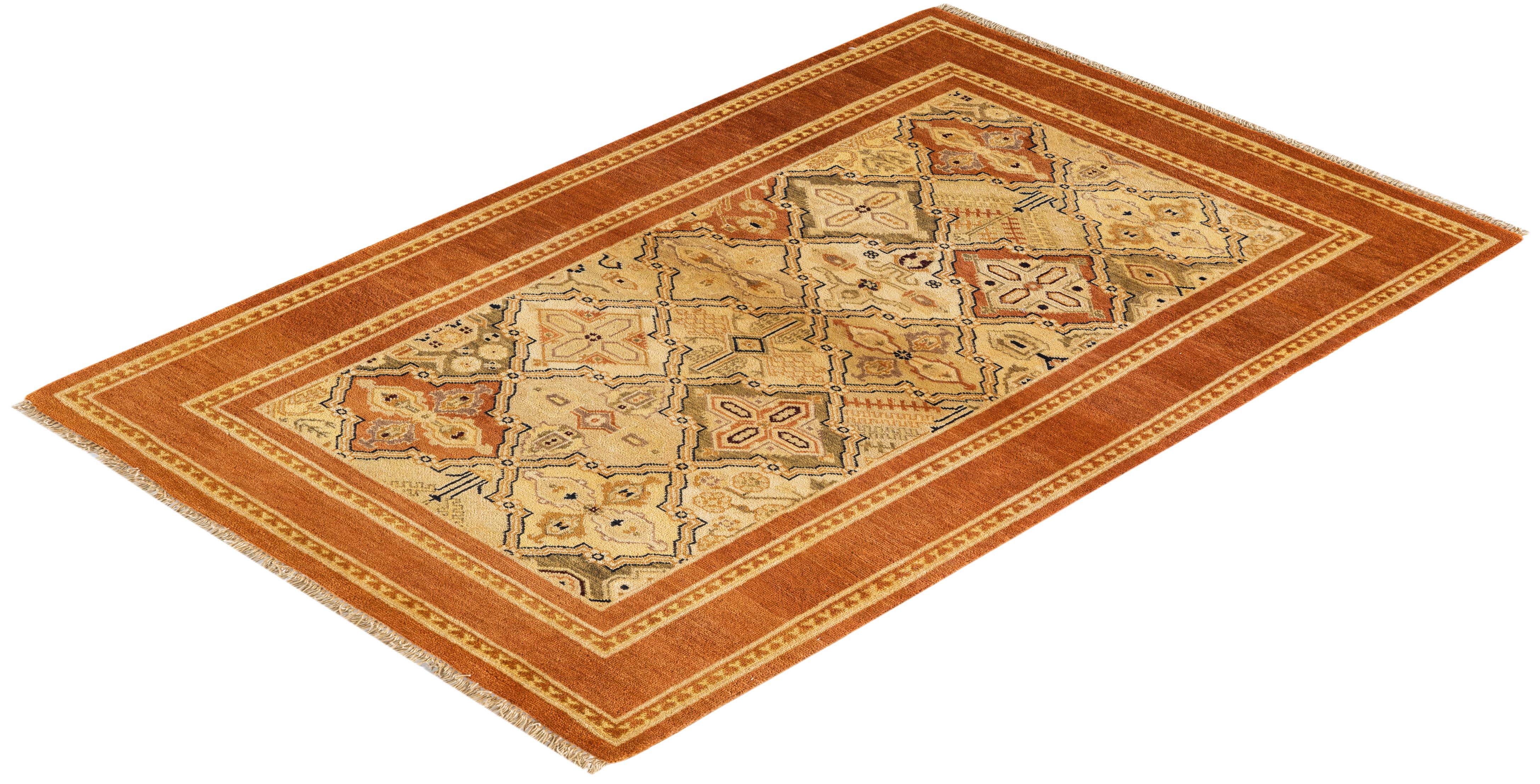 Handgeknüpfter, geblümter, eklektischer brauner Teppich, Unikat, Unikat im Angebot 2