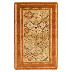 One-Of-A-Kind Hand Knotted Floral Eclectic Brown Area Rug