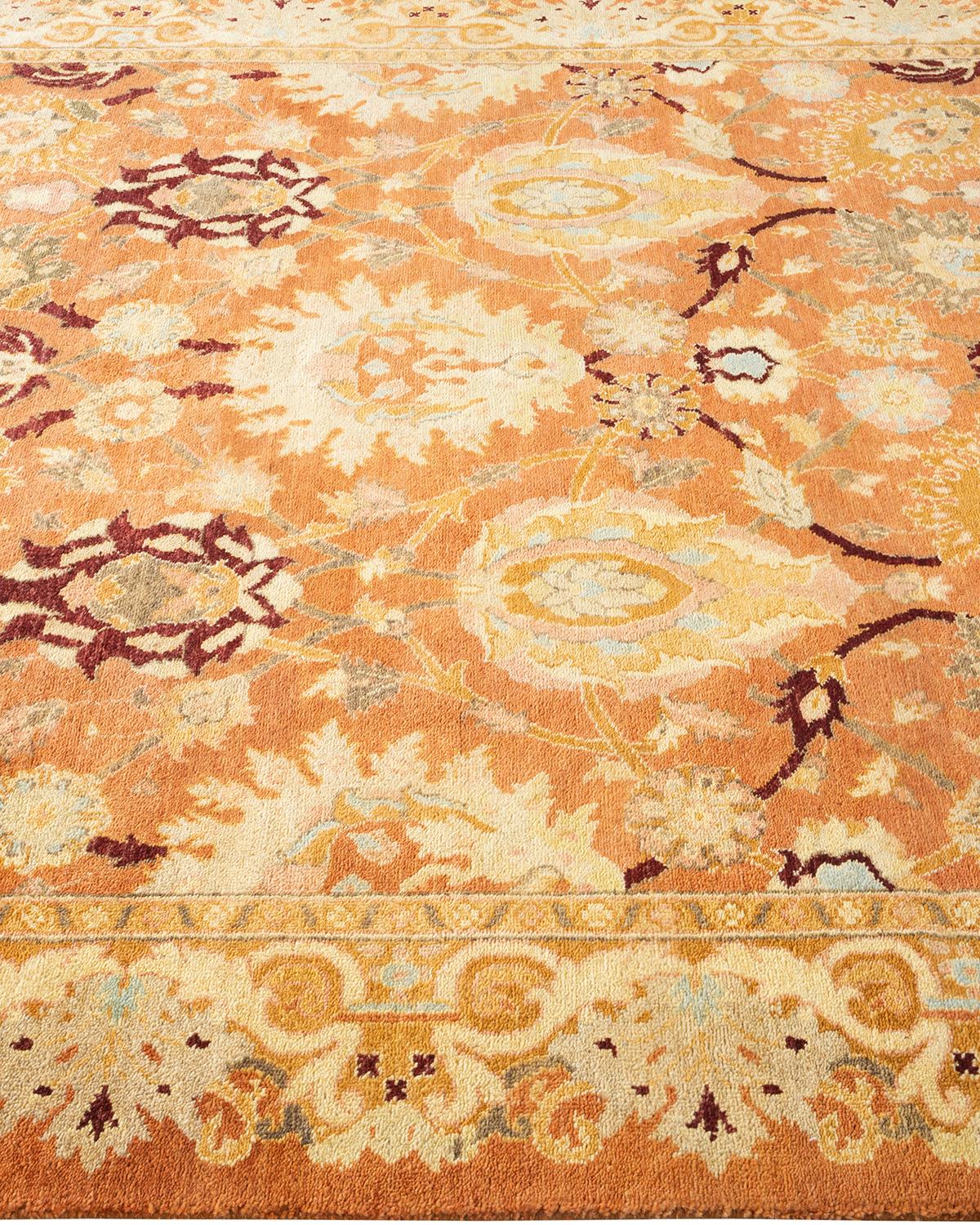 One-of-a-Kind Hand Knotted Floral Eclectic Brown Area Rug In New Condition For Sale In Norwalk, CT