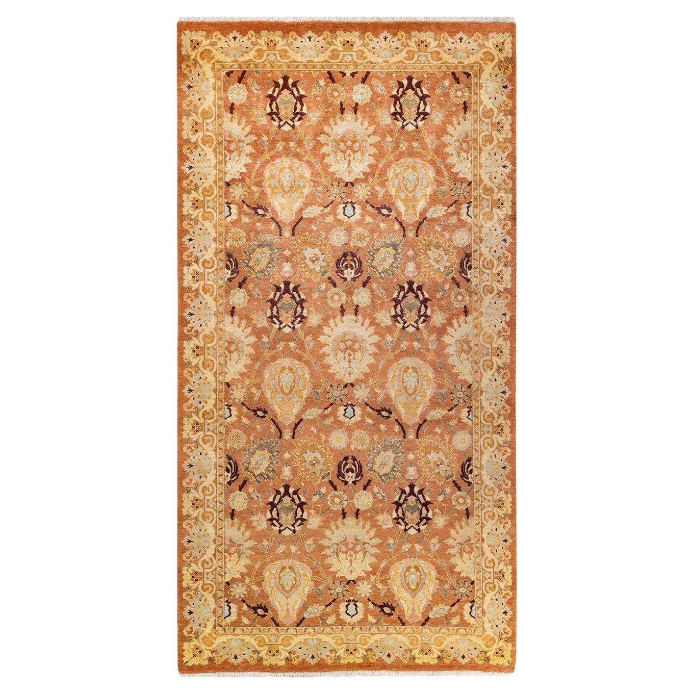 One-of-a-Kind Hand Knotted Floral Eclectic Brown Area Rug For Sale
