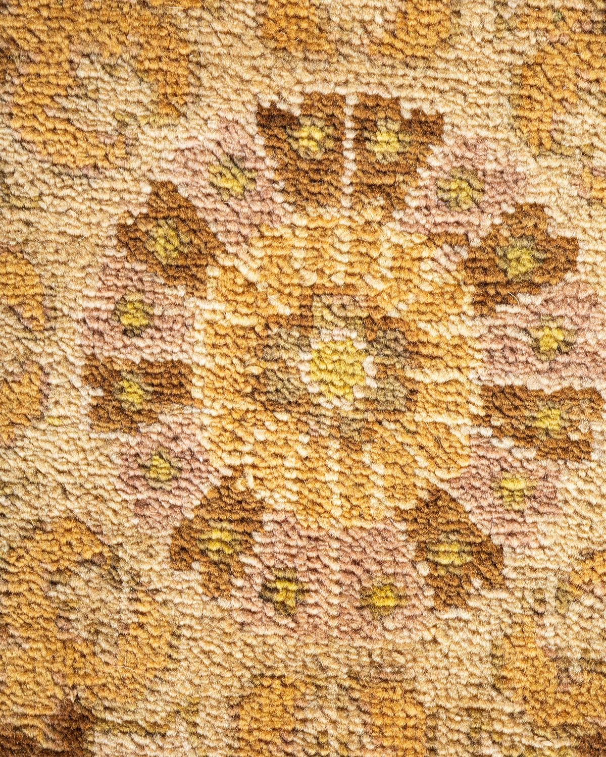 Pakistani One-of-a-kind Hand Knotted Floral Eclectic Brown Area Rug For Sale