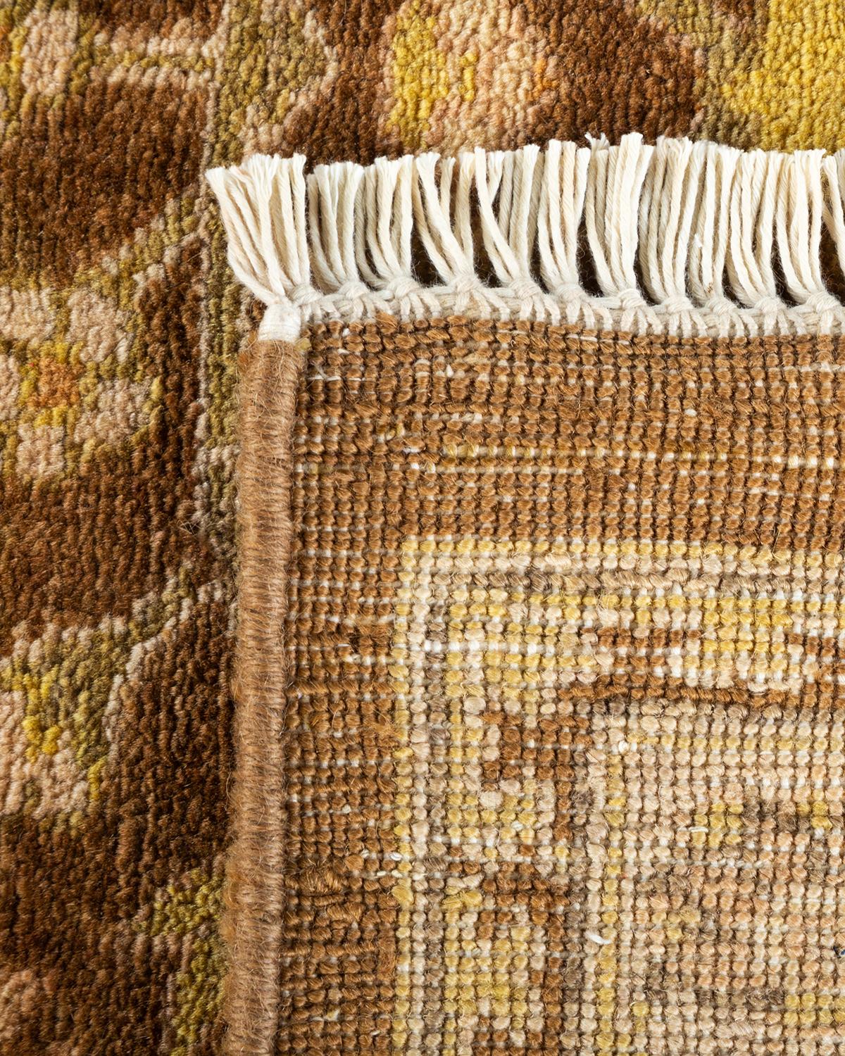 Contemporary One-of-a-kind Hand Knotted Floral Eclectic Brown Area Rug For Sale