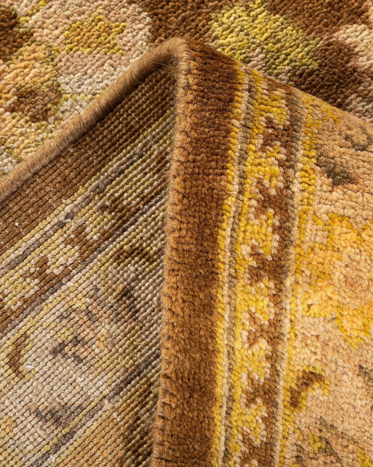 Wool One-of-a-kind Hand Knotted Floral Eclectic Brown Area Rug For Sale