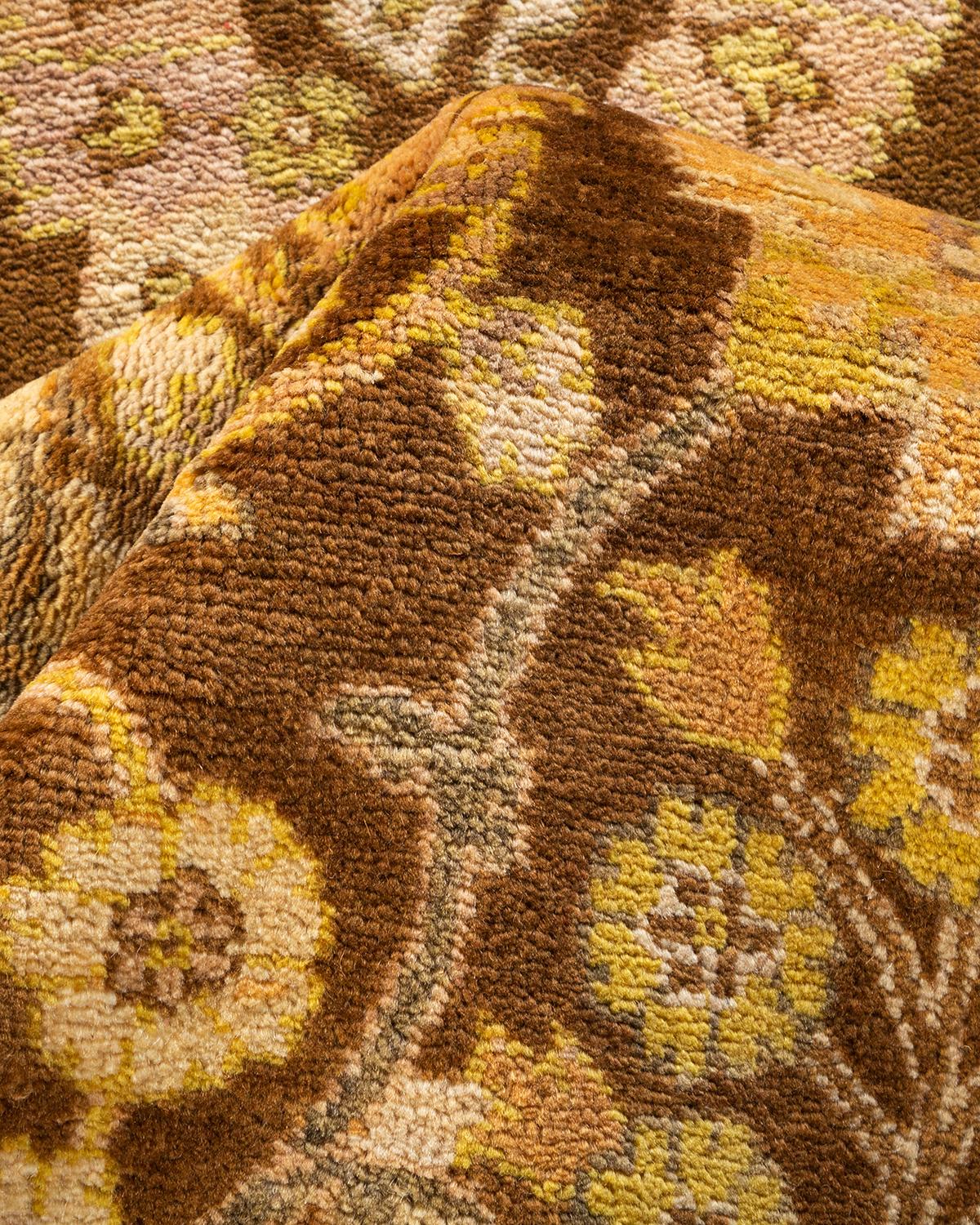 One-of-a-kind Hand Knotted Floral Eclectic Brown Area Rug For Sale 1