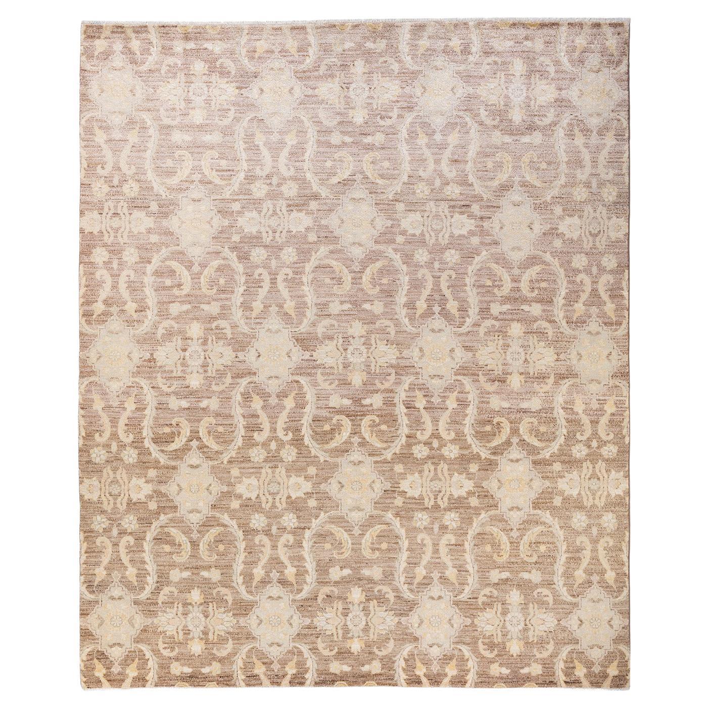 One-Of-A-Kind Hand Knotted Floral Eclectic Brown Area Rug 8' 0" x 10' 0" For Sale