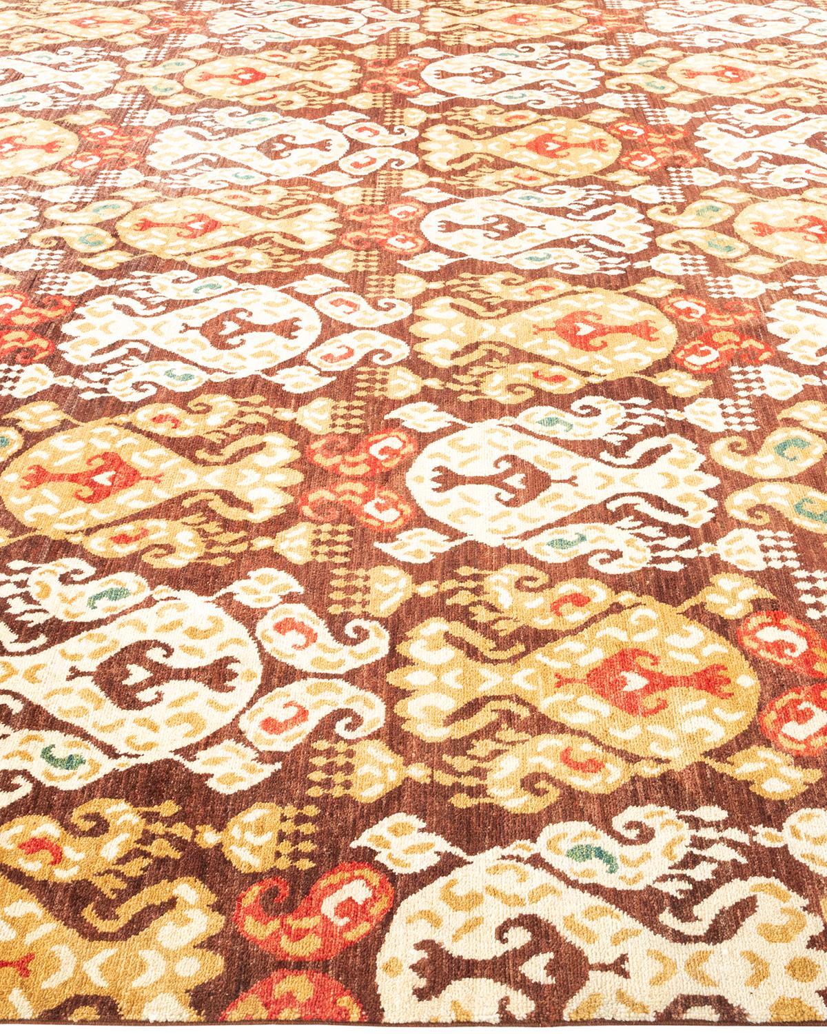 One-of-a-kind Hand Knotted Floral Eclectic Brown Area Rug In New Condition For Sale In Norwalk, CT