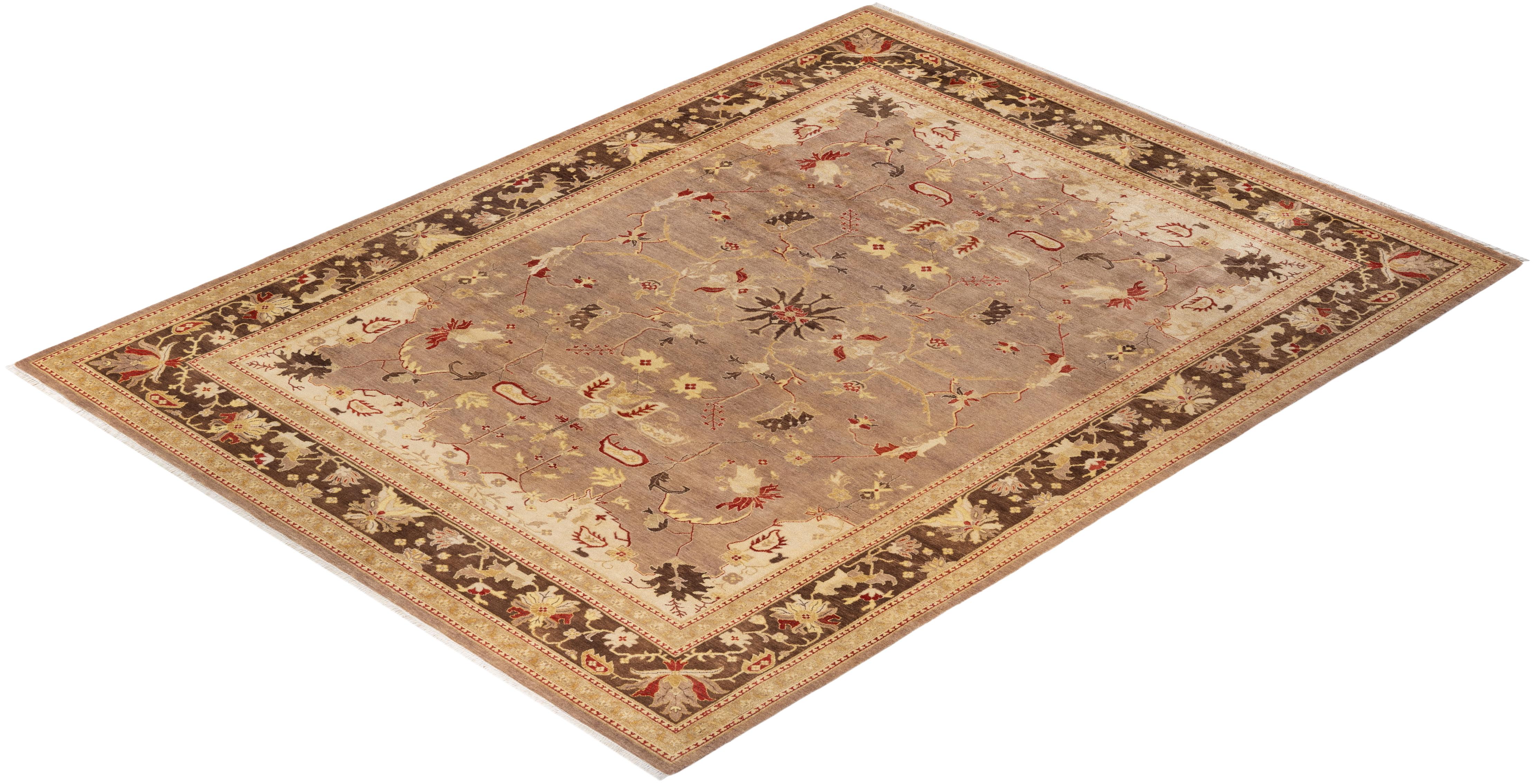 One-Of-A-Kind Hand Knotted Floral Eclectic Brown Area Rug 8' 10