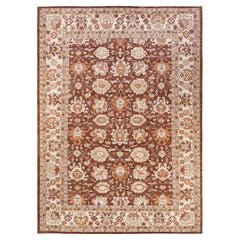 One-Of-A-Kind Hand Knotted Floral Eclectic Brown Area Rug 9' 10" x 13' 10"