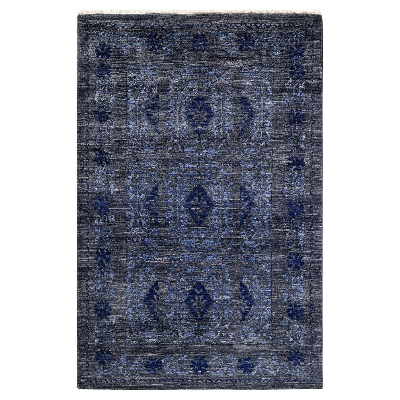 One-of-a-kind Hand Knotted Floral Eclectic Gray Area Rug For Sale