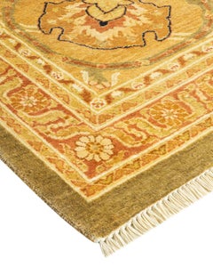 One-of-a-Kind Hand Knotted Floral Eclectic Green Area Rug 12' 1" x 15' 3"