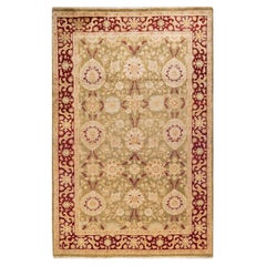 One-of-a-kind Hand Knotted Floral Eclectic Green Area Rug