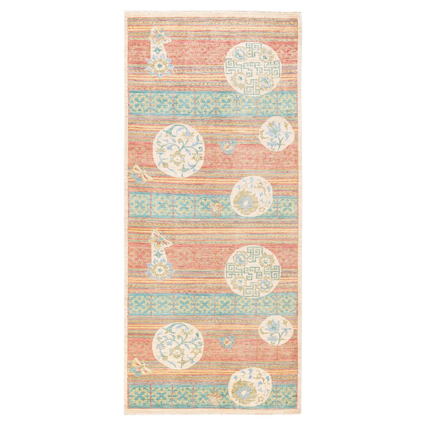 One-Of-A-Kind Hand Knotted Floral Eclectic Green Area Rug