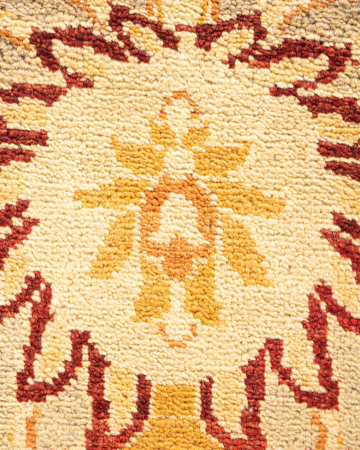 Pakistani One-of-a-kind Hand Knotted Floral Eclectic Green Area Rug For Sale