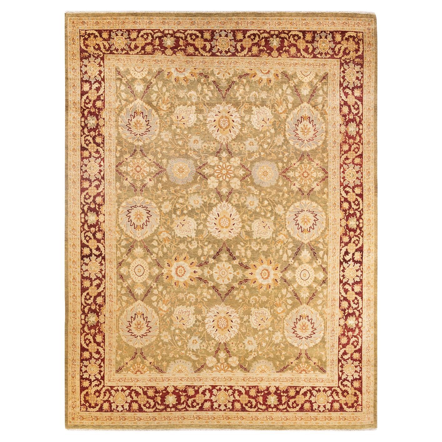 One-of-a-kind Hand Knotted Floral Eclectic Green Area Rug