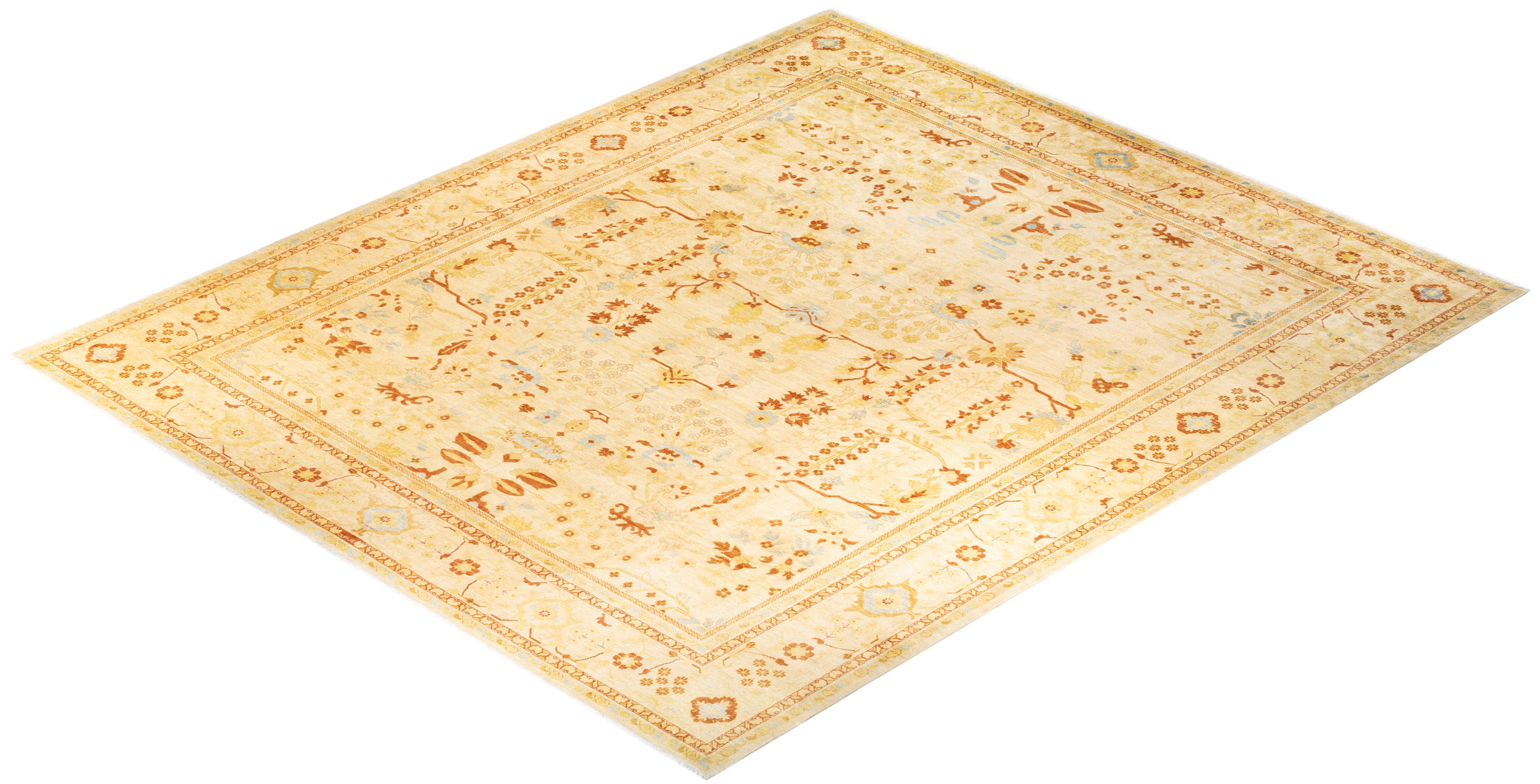 Handgeknüpfter, botanischer, elfenbeinfarbener Teppich mit Blumenmuster, Unikat, Unikat im Angebot 2