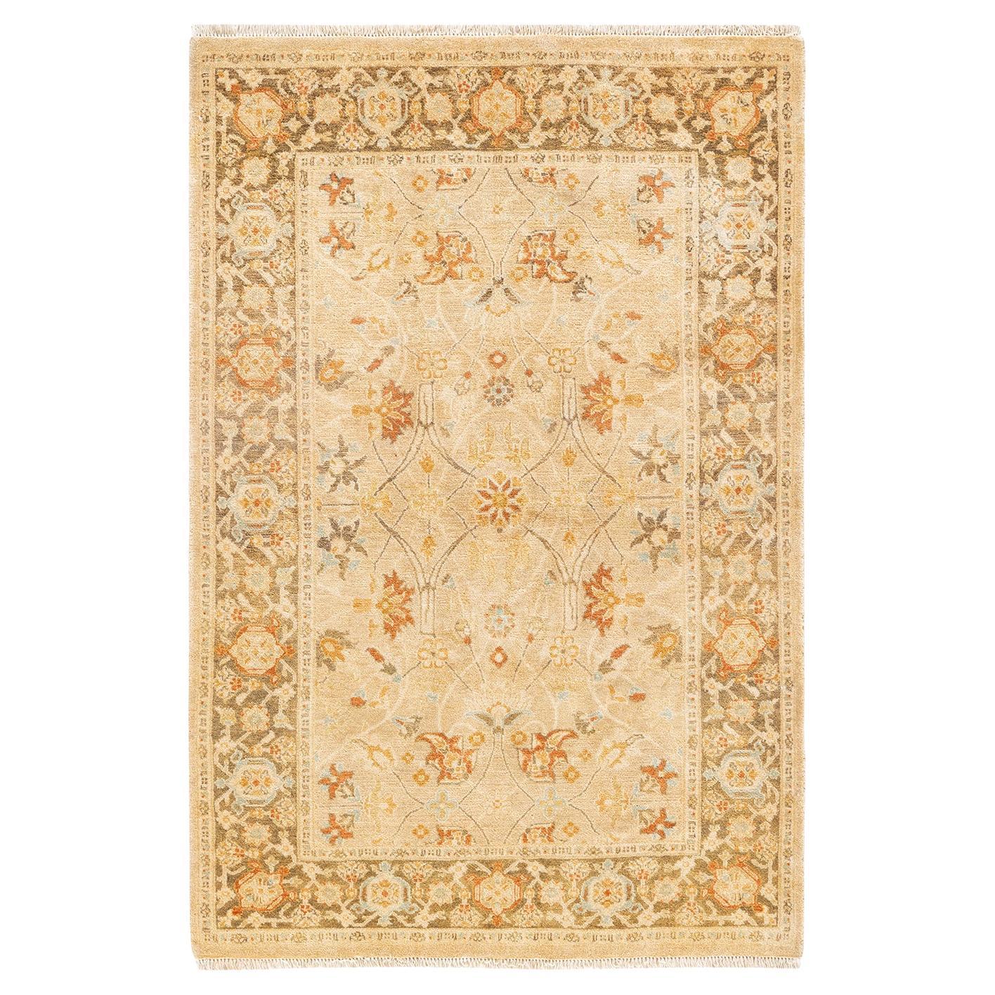 One-of-a-kind Hand Knotted Floral Eclectic Ivory Area Rug For Sale
