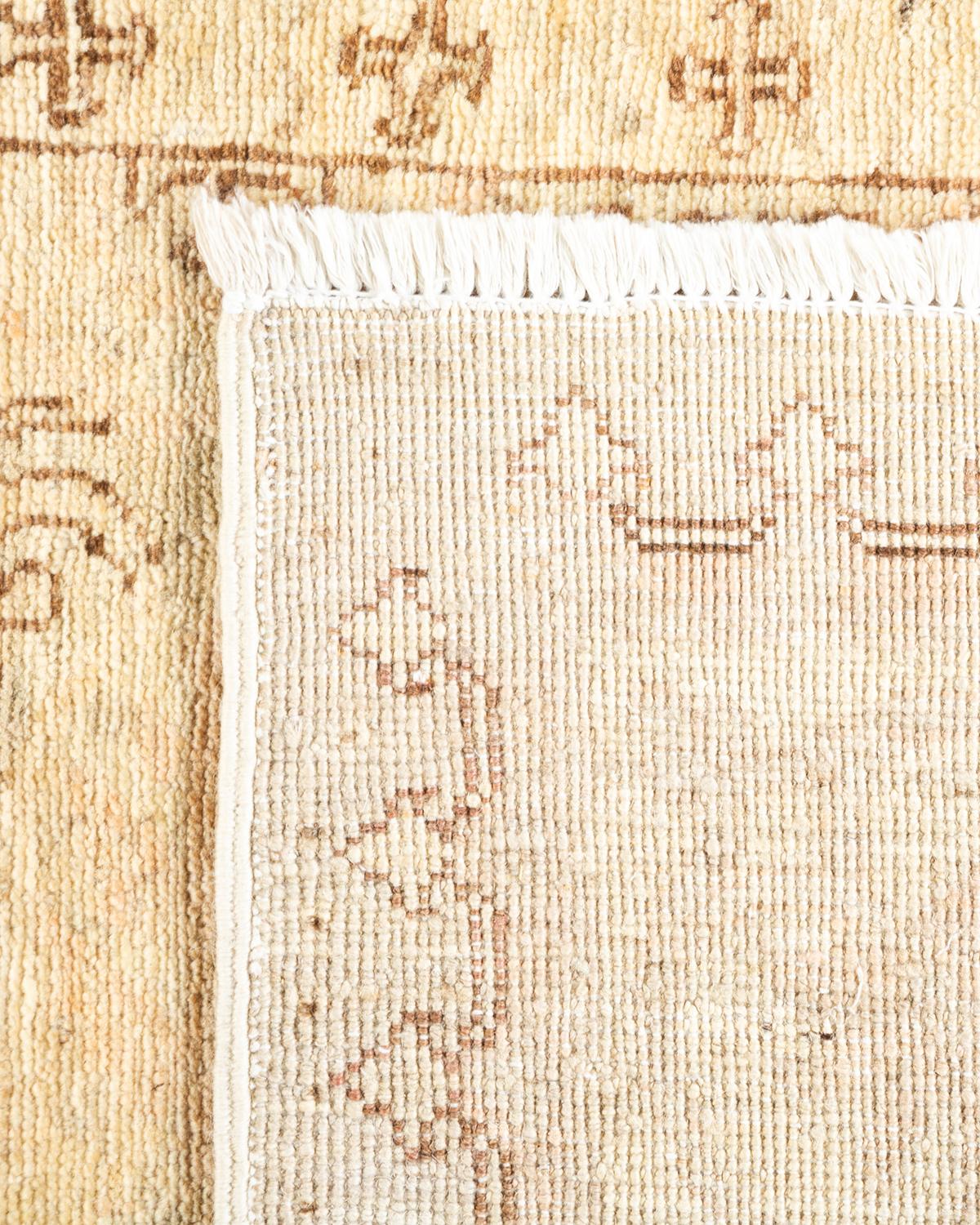 Contemporary One-of-a-kind Hand Knotted Floral Eclectic Ivory Area Rug For Sale