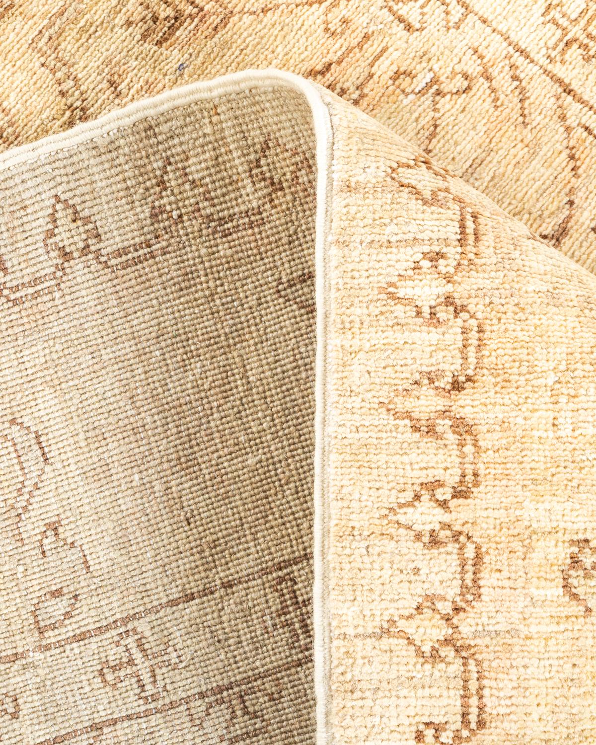 Wool One-of-a-kind Hand Knotted Floral Eclectic Ivory Area Rug For Sale