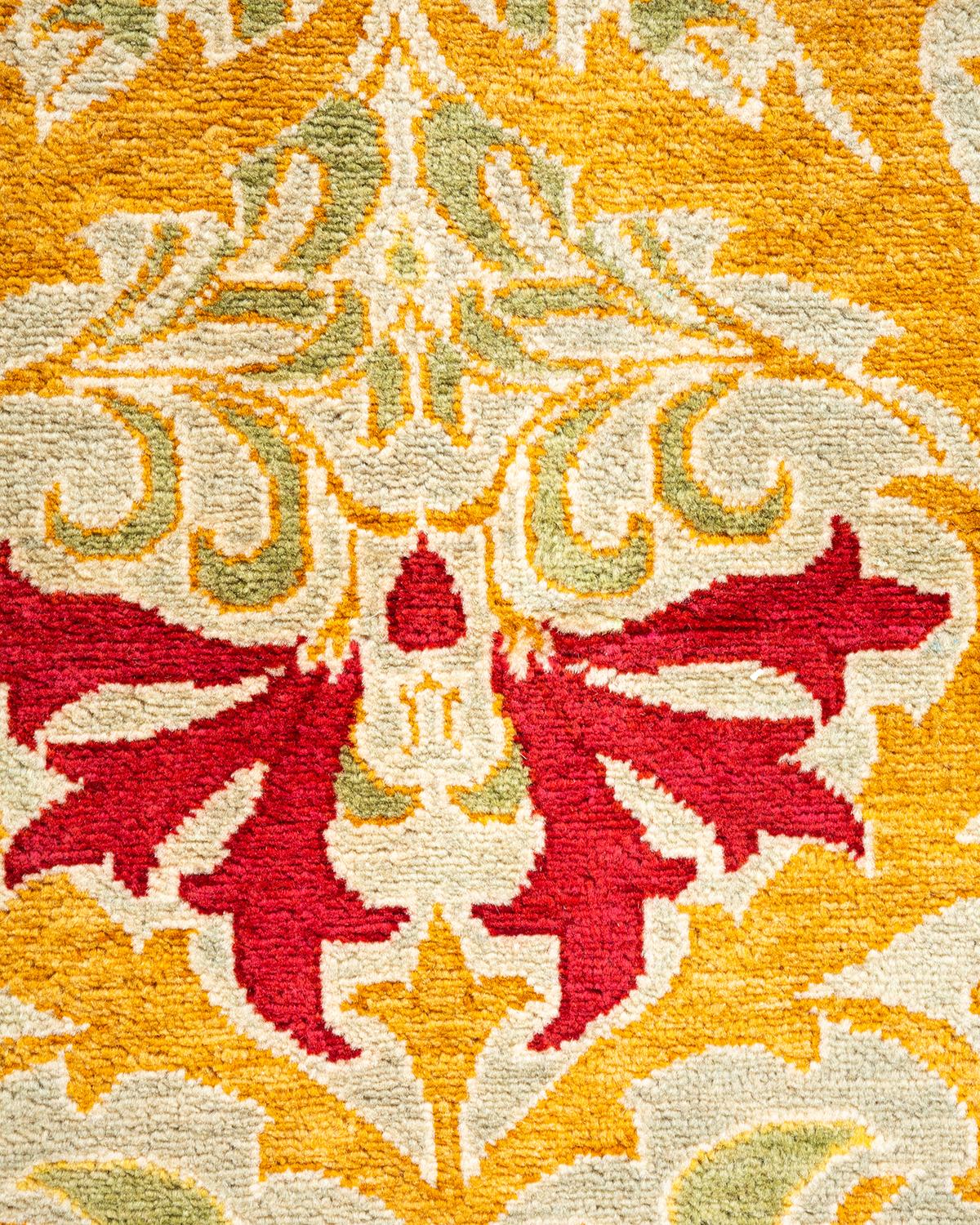 Handgeknüpfter, botanischer, elfenbeinfarbener Teppich mit Blumenmuster, Unikat (Pakistanisch) im Angebot