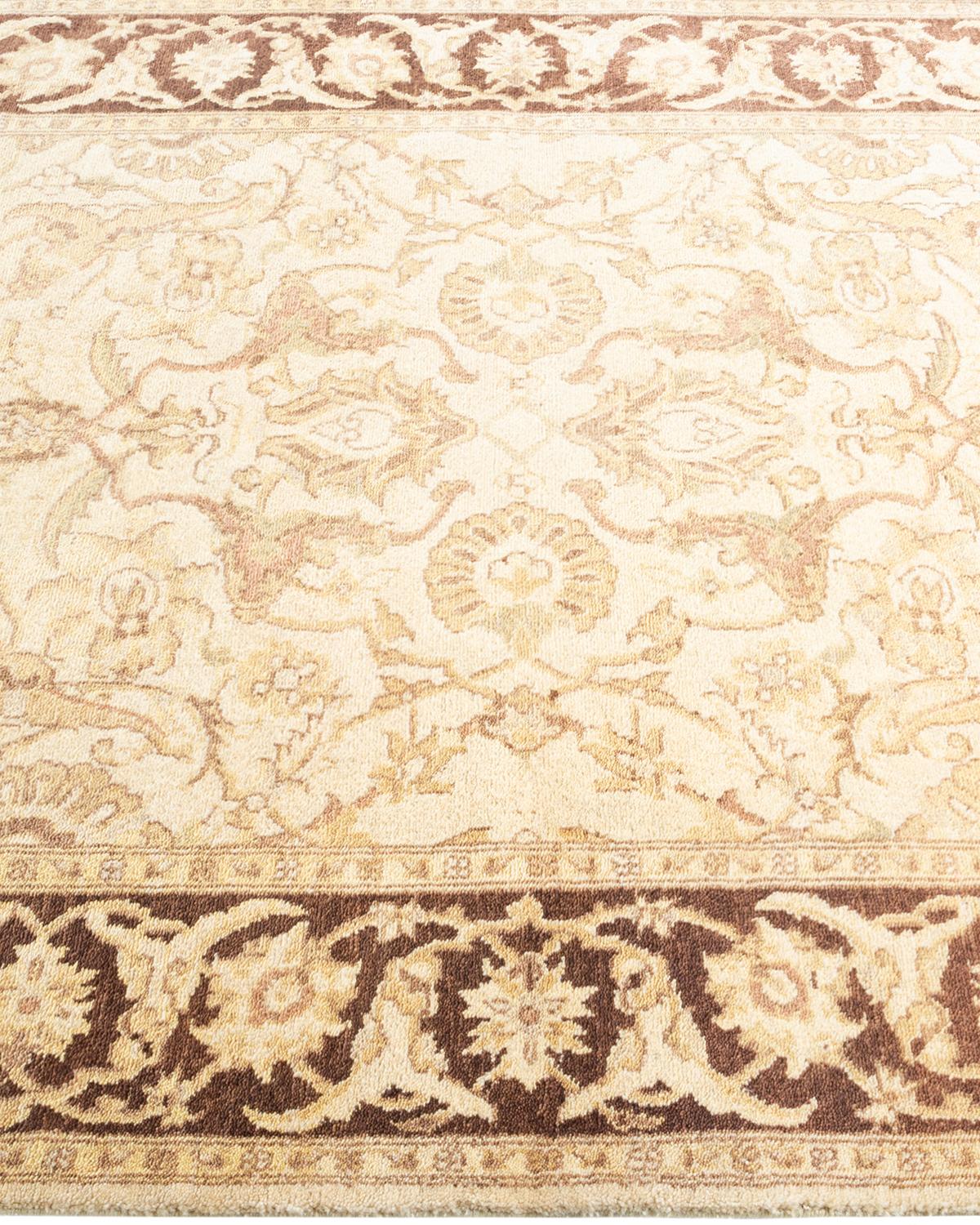 One-Of-A-Kind Hand Knotted Floral Eclectic Ivory Area Rug In New Condition For Sale In Norwalk, CT