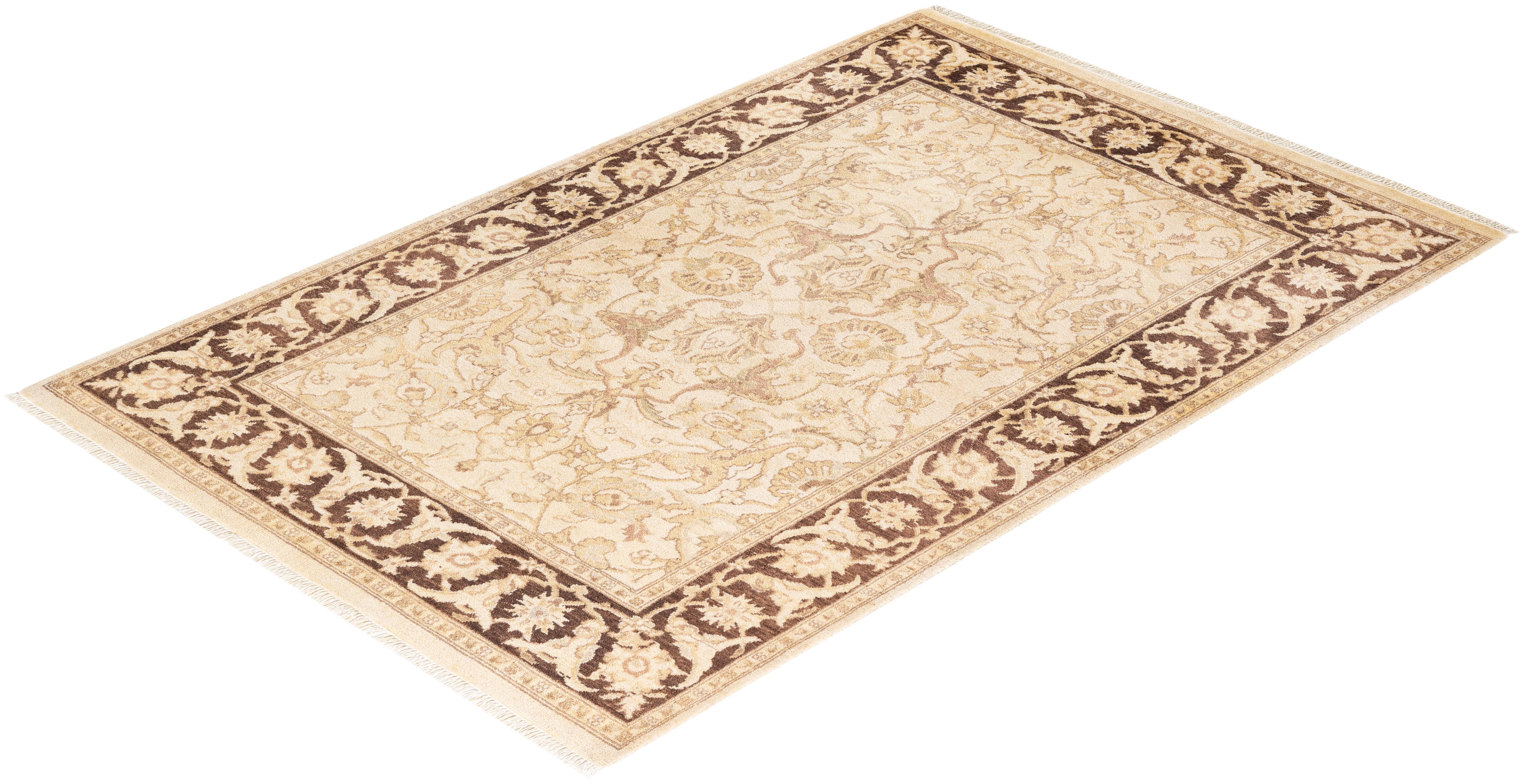 One-Of-A-Kind Hand Knotted Floral Eclectic Ivory Area Rug For Sale 2