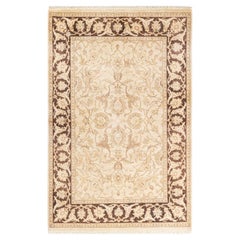 One-Of-A-Kind Hand Knotted Floral Eclectic Ivory Area Rug